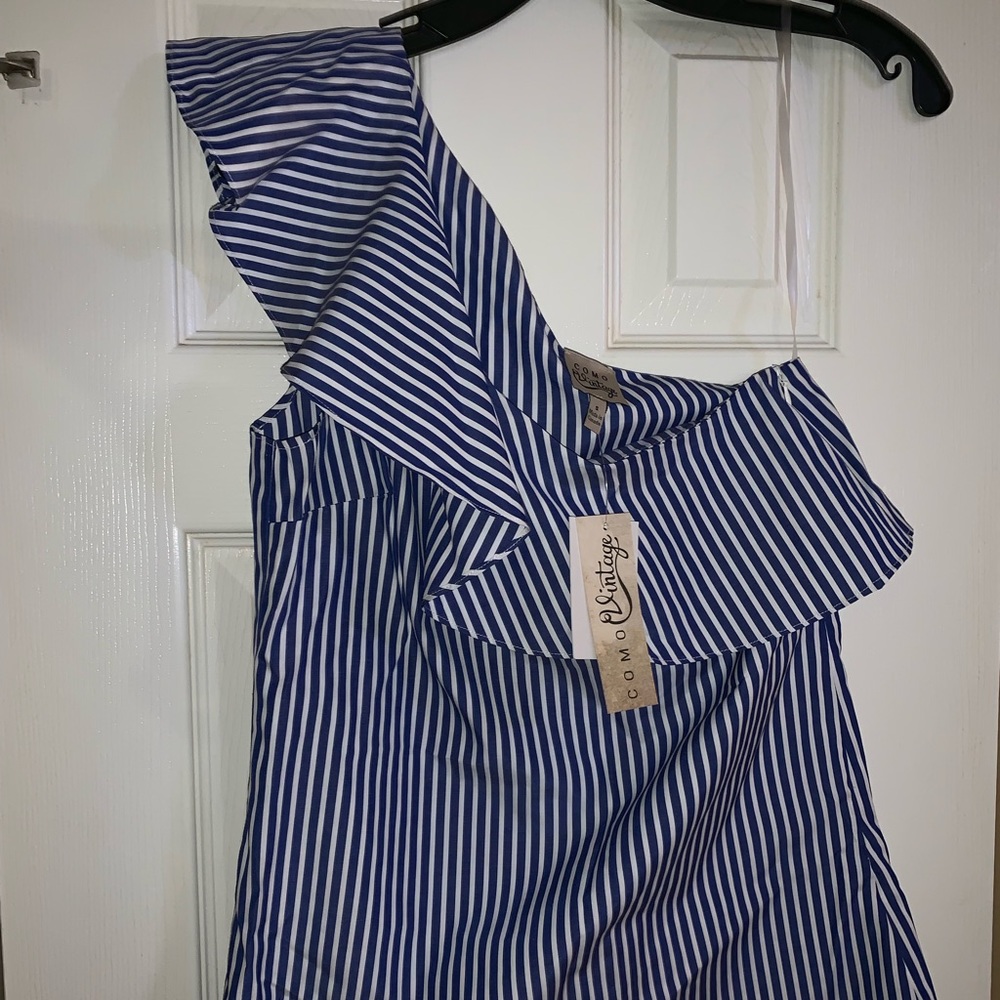 NWT Como Vintage one shoulder striped shirt